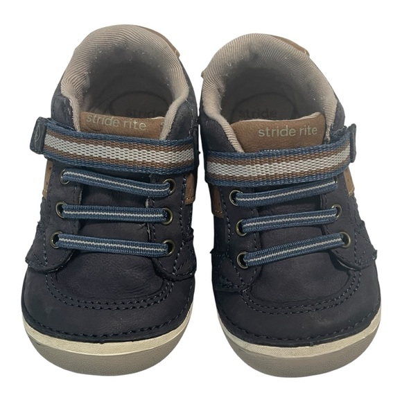 Stride Rite Blue and Brown Sneakers with Elastic Laces and Velcro closure - Picture 3 of 9